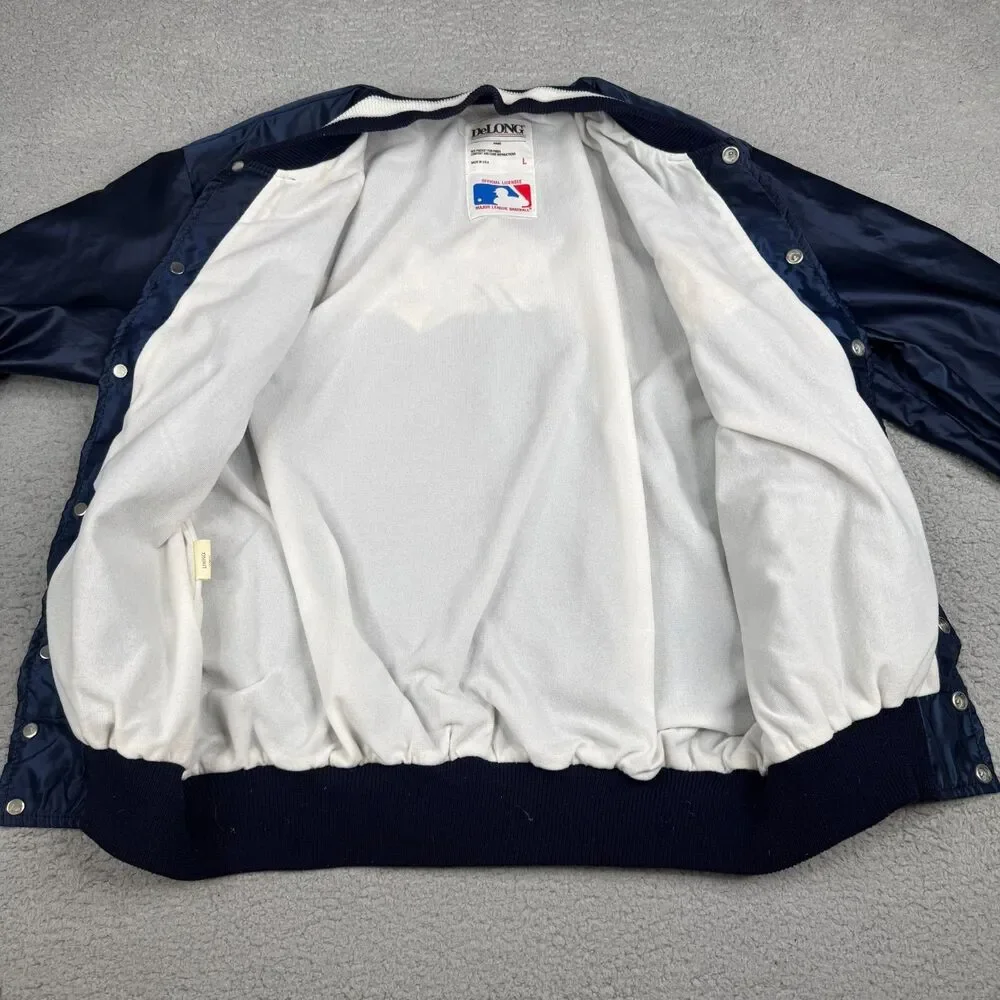 VTG New York Yankees Jacket Mens Large Navy Satin Snap‎ DeLONG USA MLB Baseball